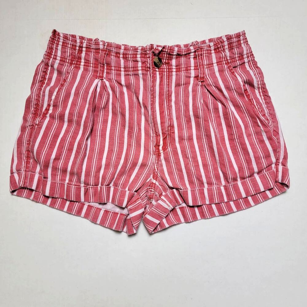 American Eagle Linen Red Railroad Stripe Shorts SZ 8